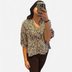 Black and White Leaf Print Blouse